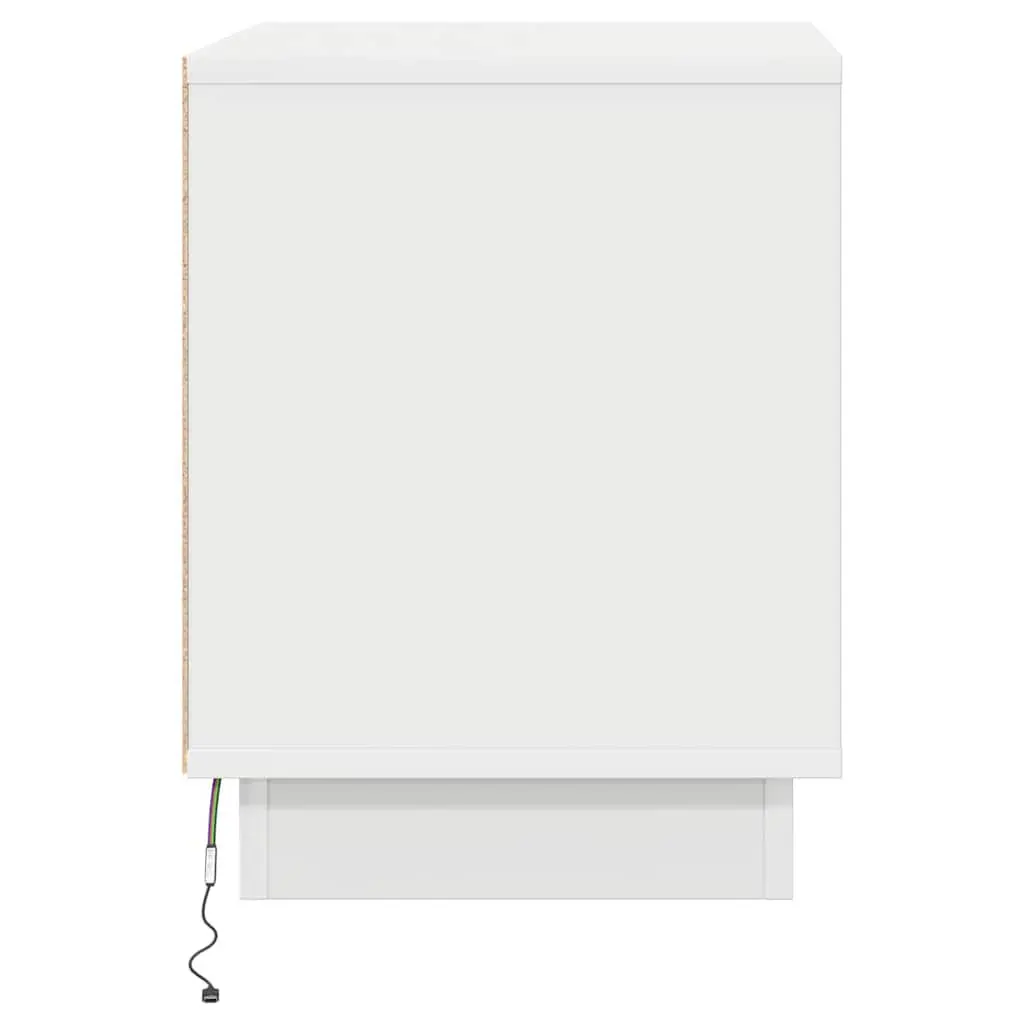 Bedside Cabinet White Modern Rustic Nightstand Table Storage LED USB Charging
