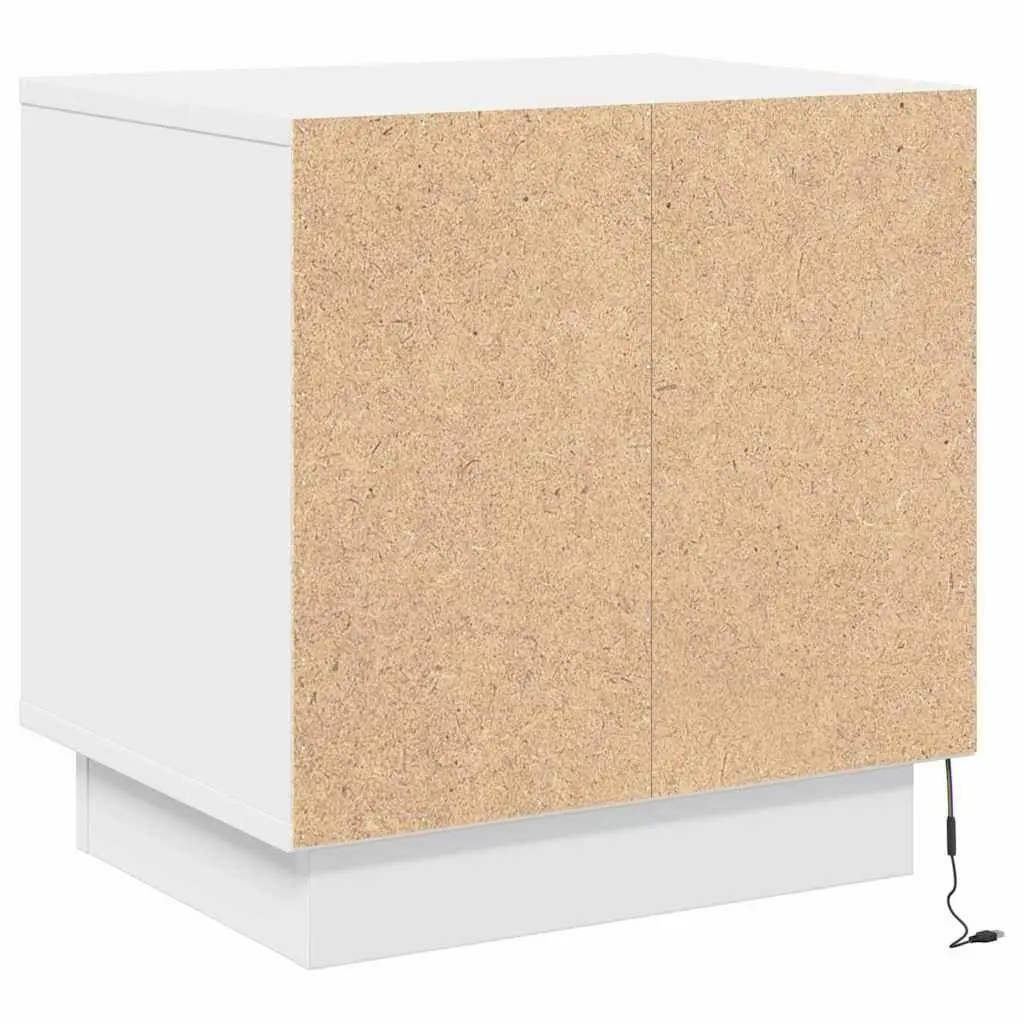 Bedside Cabinet 2 pcs White Engineered Wood Nightstand Table LED USB Storage