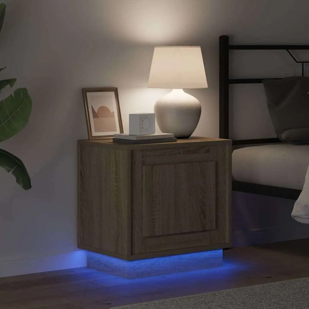 Bedside Cabinet 2 pcs with LED Strip Lights USB Port Bedroom Nightstand Storage