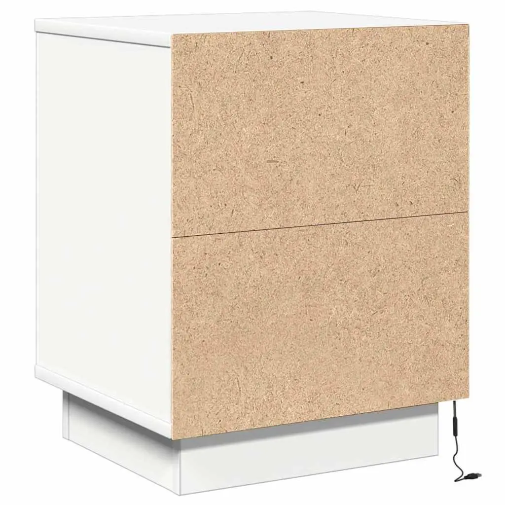 Bedside Cabinet 2 pcs White Compact Nightstand with USB-powered Multicoloured LED String Lights