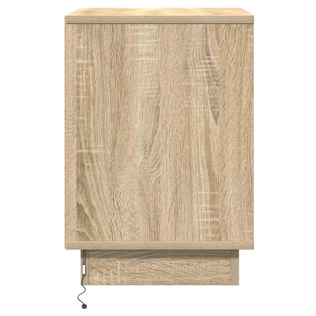 Bedside Cabinet 2 pcs Sonoma Oak Bedroom Nightstand with LED String Lights