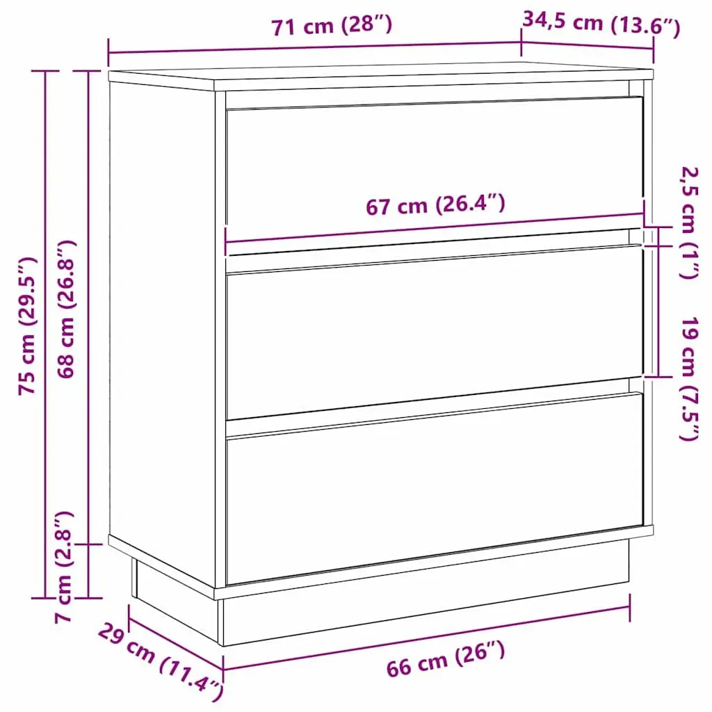 Bedside Cabinet White Engineered Wood Nightstand Compact Storage Table 71cm