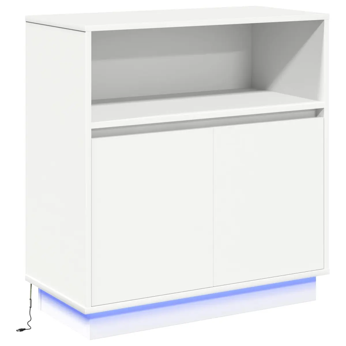 LED Sideboard White Modern Storage Cabinet Engineered Wood Hinged Doors 71 x 34.5 x 75 cm