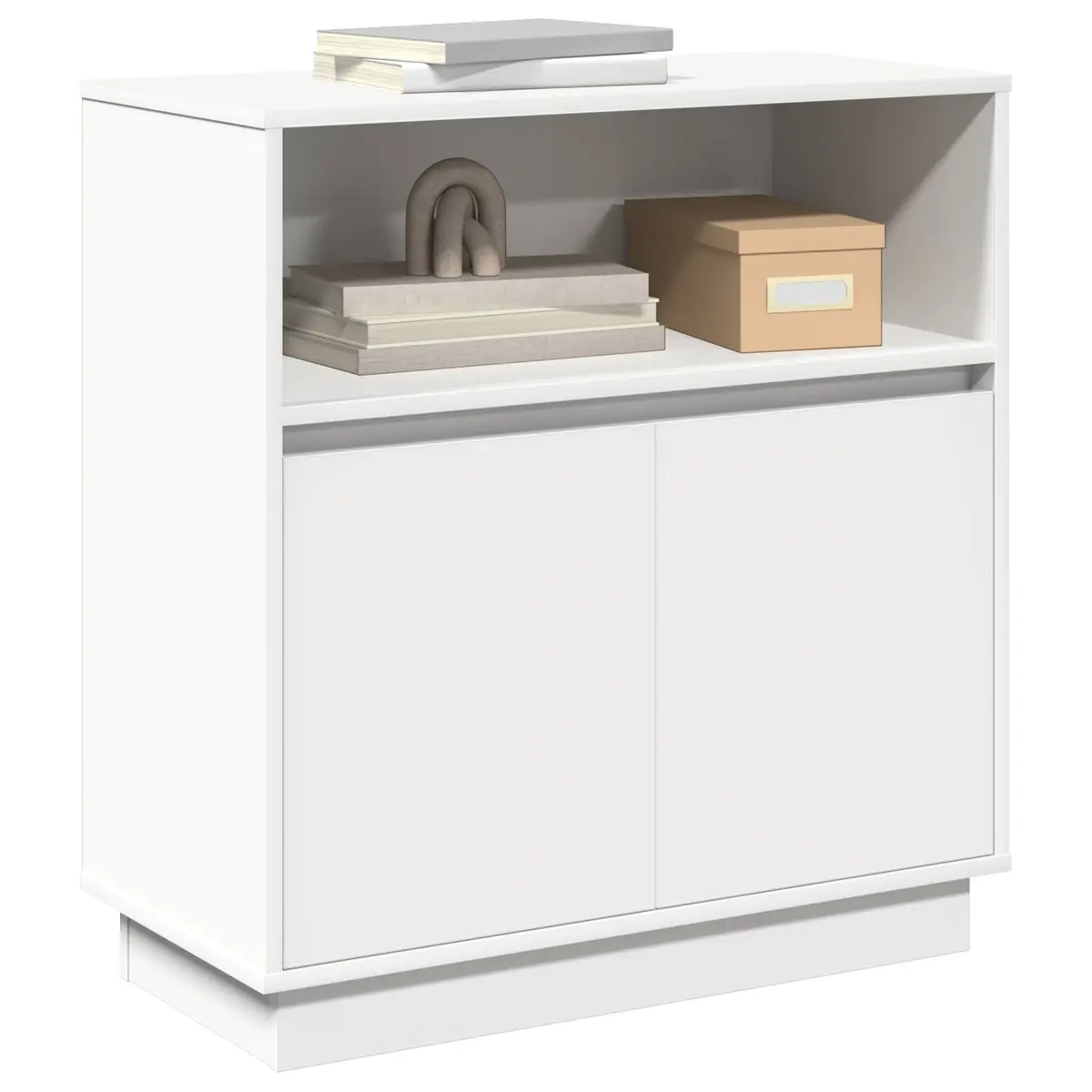 LED Sideboard White Modern Storage Cabinet Engineered Wood Hinged Doors 71 x 34.5 x 75 cm