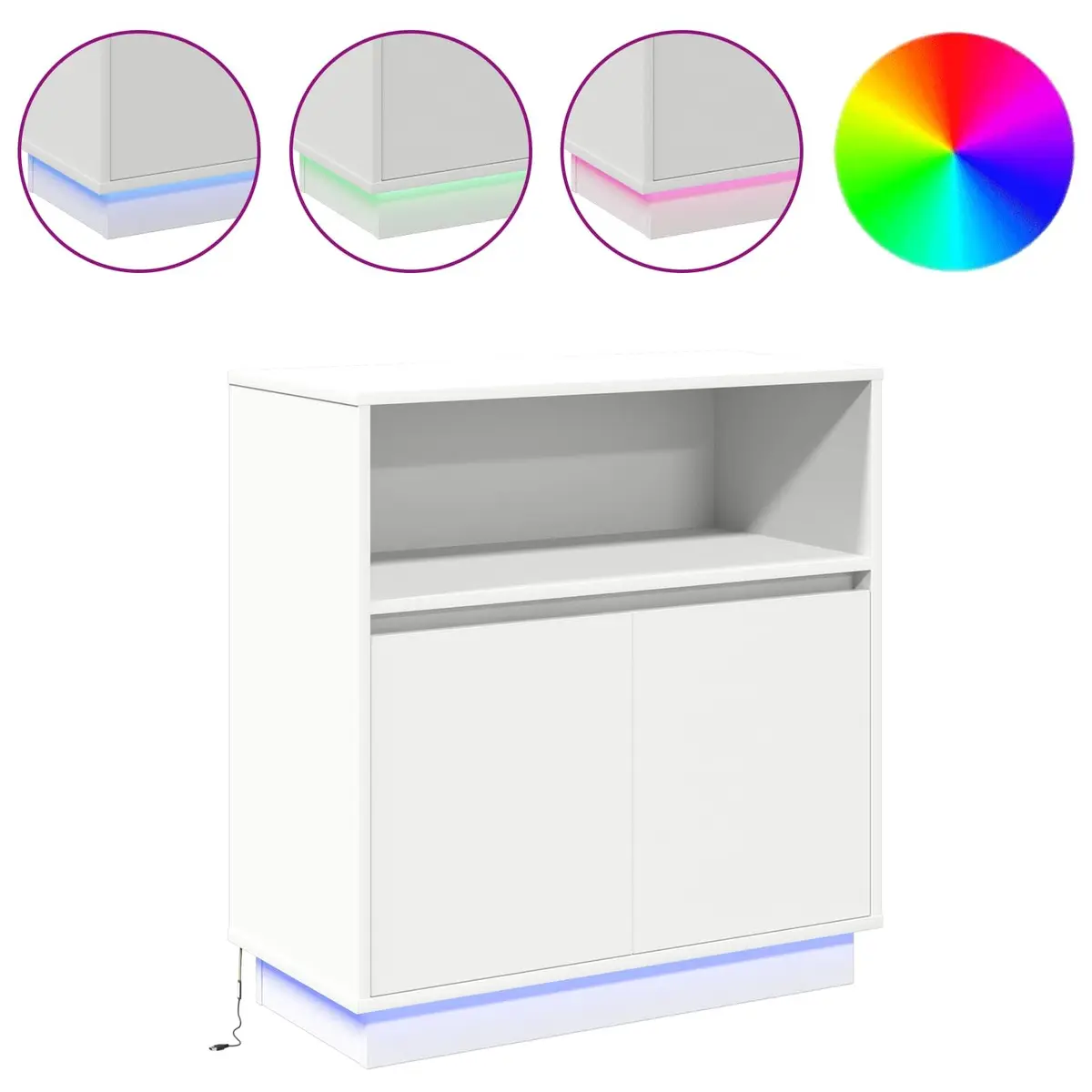 LED Sideboard White Modern Storage Cabinet Engineered Wood Hinged Doors 71 x 34.5 x 75 cm