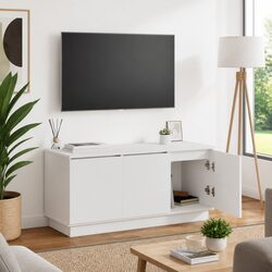 TV Cabinet White 100x38x49cm Engineered Wood Living Room Storage Unit LED