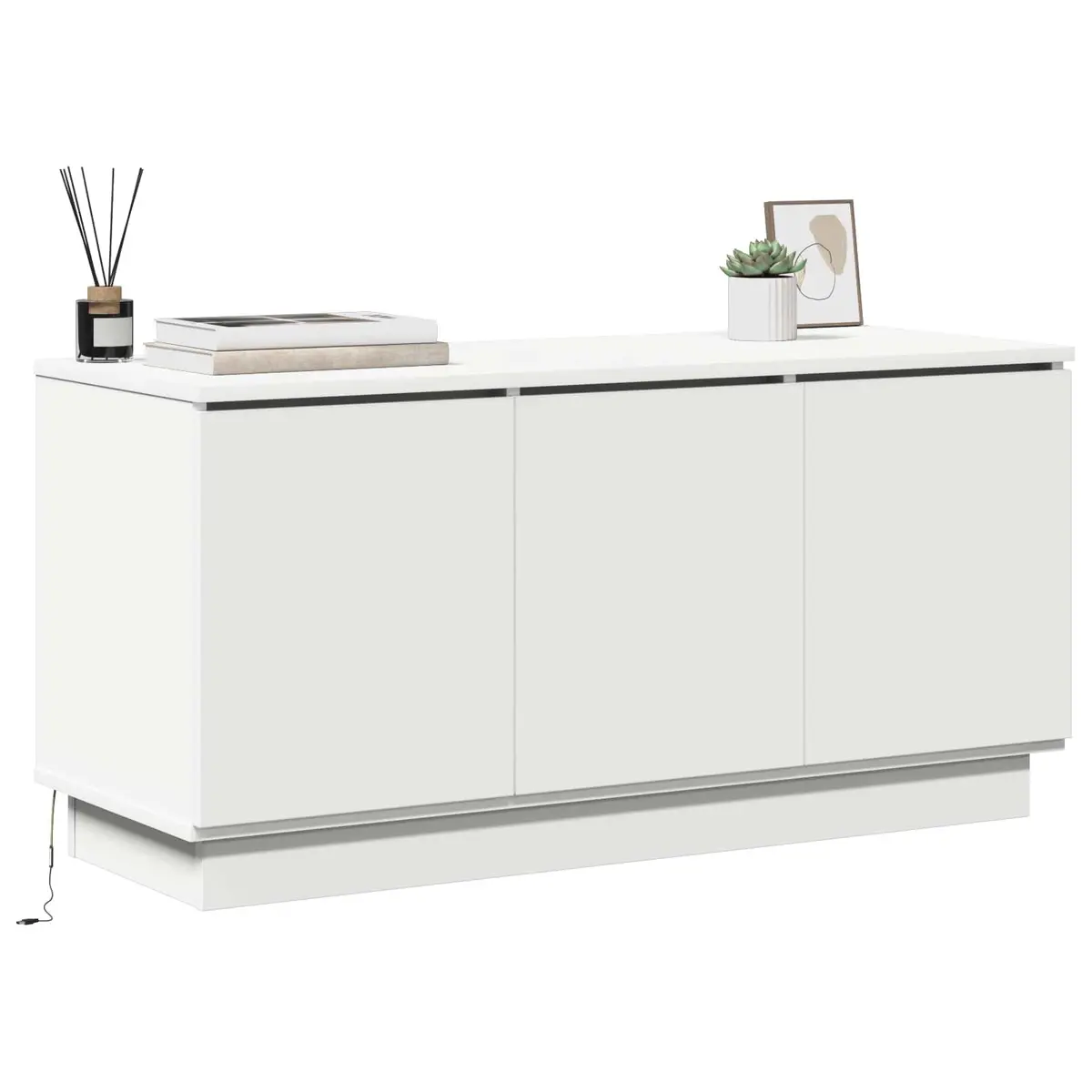 White Engineered Wood TV Cabinet with LED Lighting 100x38x49cm for Living Room Storage
