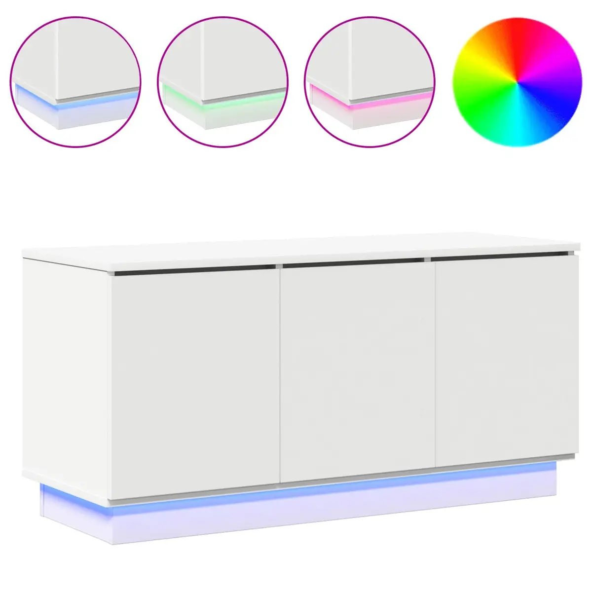 White Engineered Wood TV Cabinet with LED Lighting 100x38x49cm for Living Room Storage