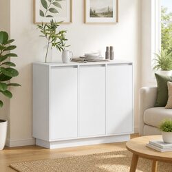 LED Sideboard White 90 x 32 x 75 cm Storage Cabinet with Lights Modern Living