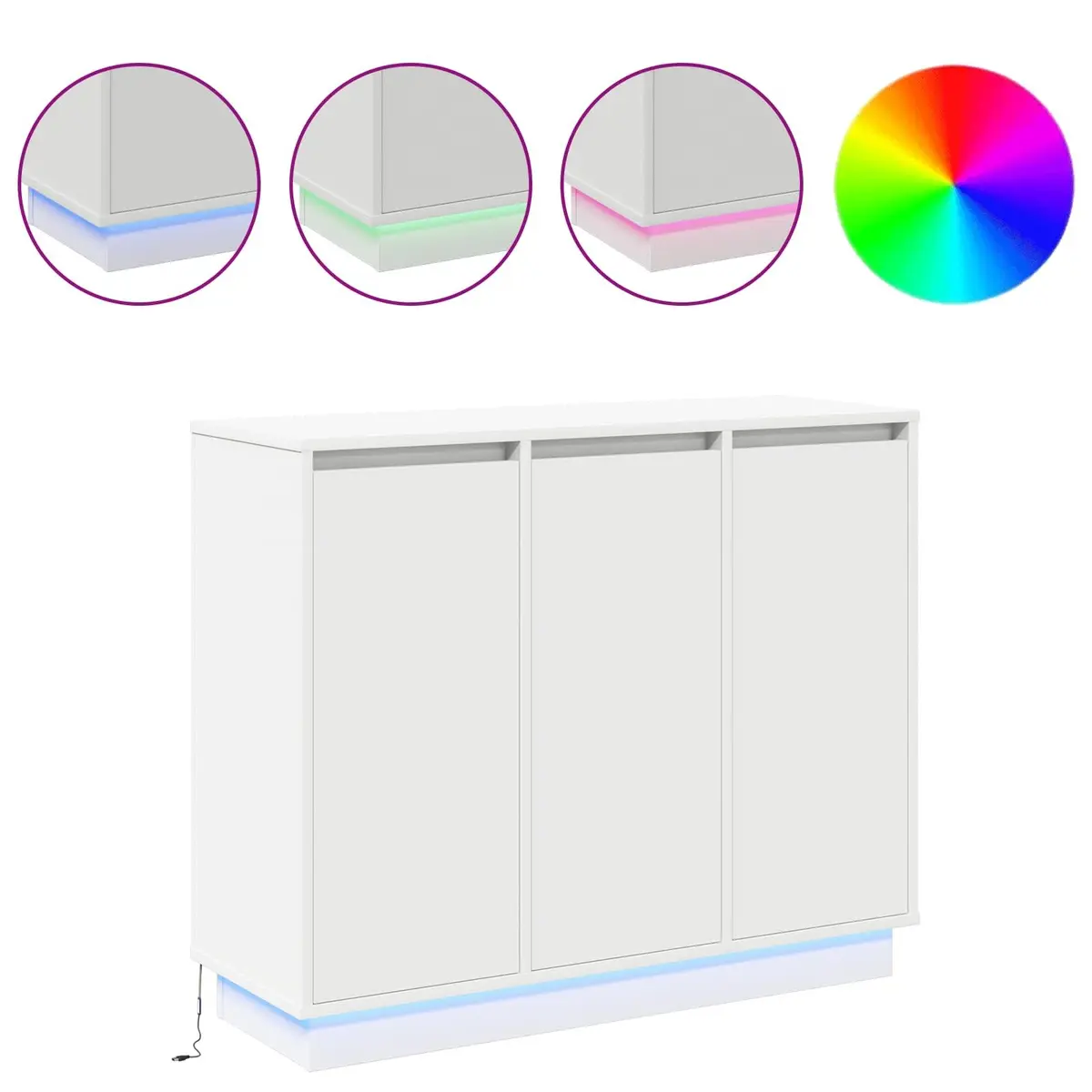 LED Sideboard White 90 x 32 x 75 cm Storage Cabinet with Lights Modern Living