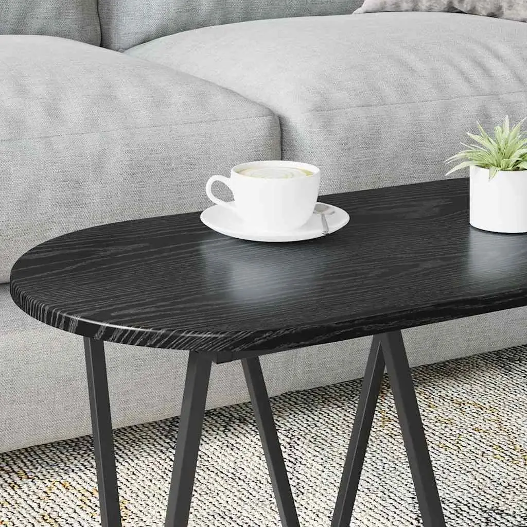 Oval Coffee Table Industrial Modern Black Oak 80x40x40.5cm