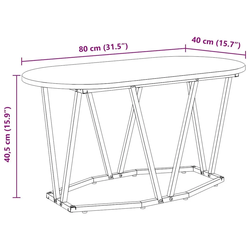 Oval Coffee Table Industrial Modern Black Oak 80x40x40.5cm