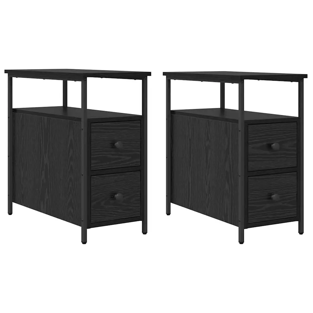Bedside Cabinet Modern Black 30 x 60 x 60 cm 2 Pieces Bedroom Storage Shelf Drawer