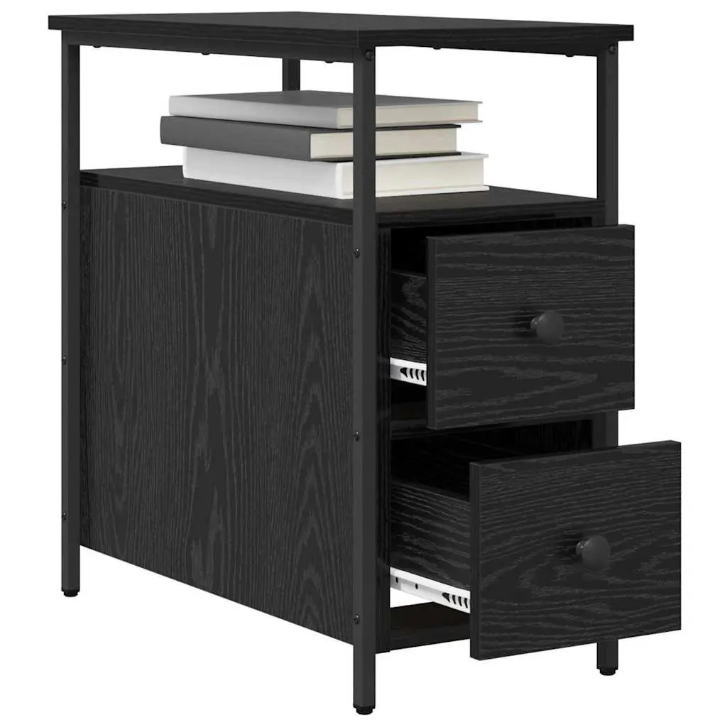 Bedside Cabinet Modern Black 30 x 60 x 60 cm 2 Pieces Bedroom Storage Shelf Drawer