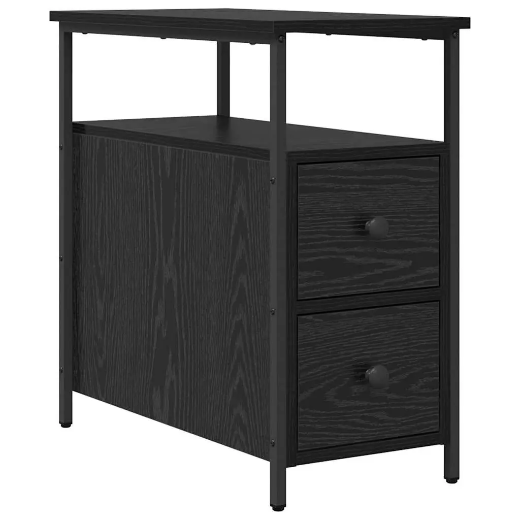 Bedside Cabinet Modern Black 30 x 60 x 60 cm 2 Pieces Bedroom Storage Shelf Drawer
