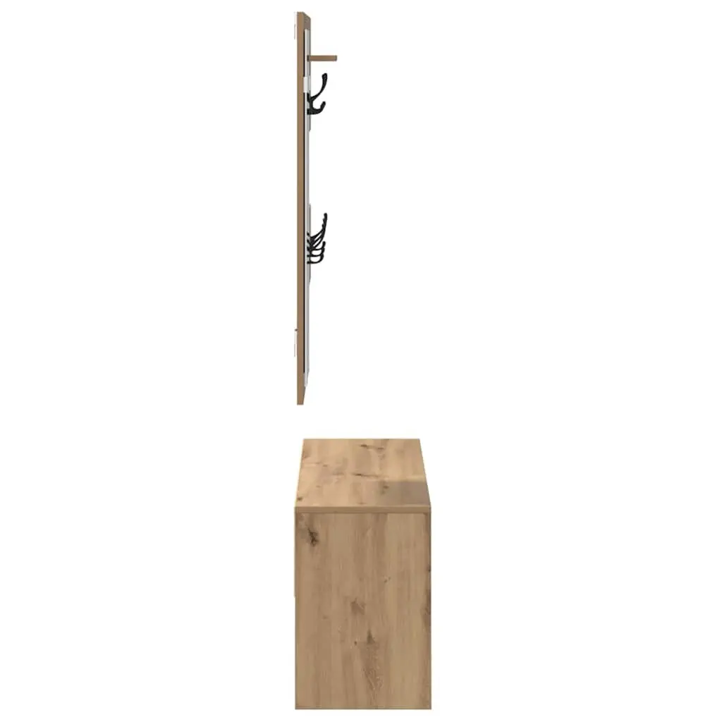 Hallway Furniture Set Modern Storage Bench Mirror Coat Racks Brown