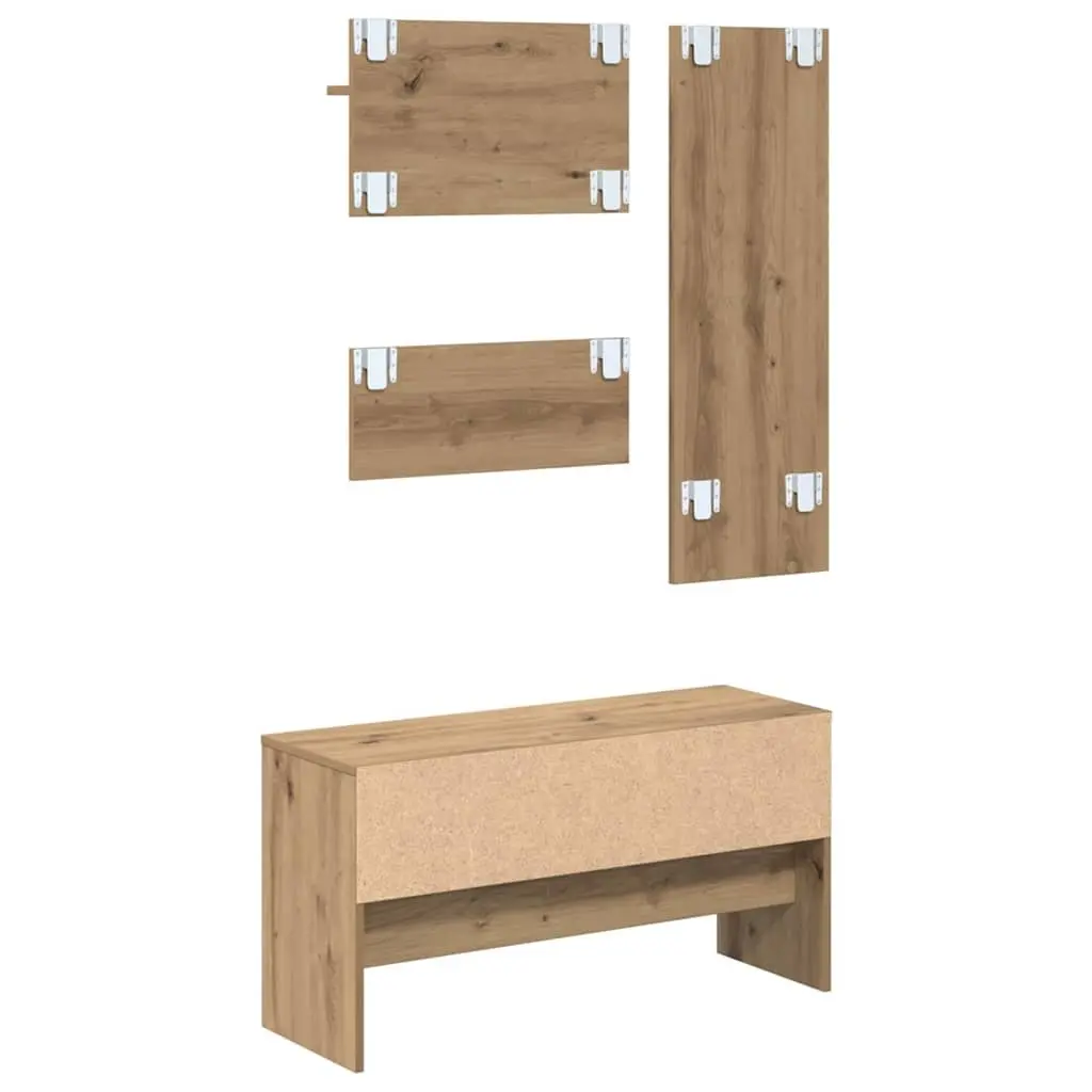 Hallway Furniture Set Modern Storage Bench Mirror Coat Racks Brown