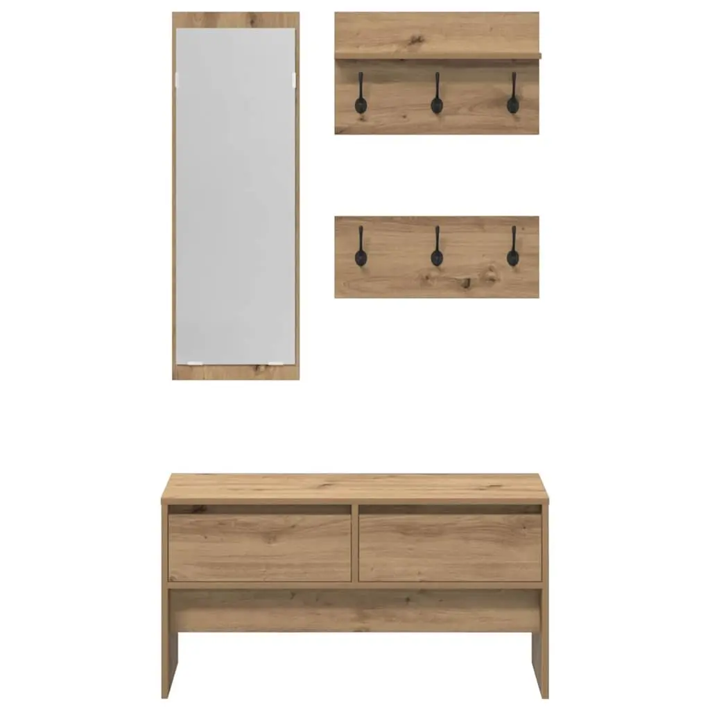 Hallway Furniture Set Modern Storage Bench Mirror Coat Racks Brown