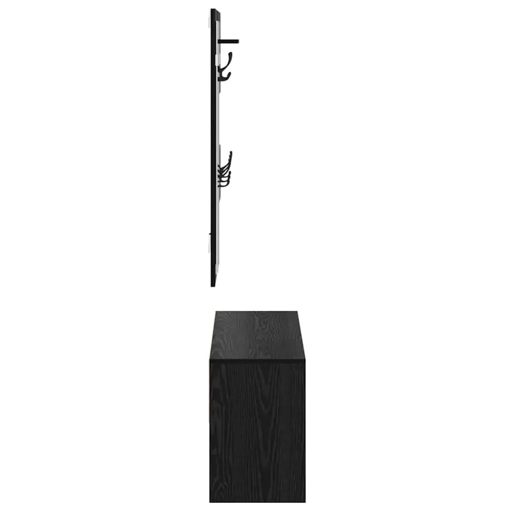 Hallway Furniture Set Modern Storage Bench Mirror Coat Racks 4 Piece Black Oak Entryway