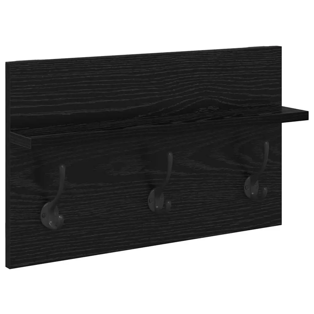 Hallway Furniture Set Modern Storage Bench Mirror Coat Racks 4 Piece Black Oak Entryway