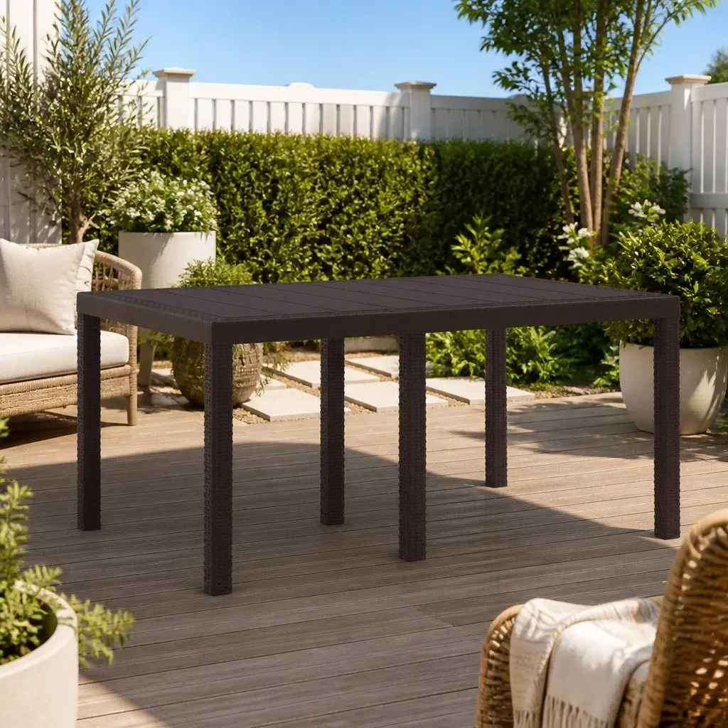 Outdoor Garden Table Rectangular Dining Poly Rattan Brown 150 x 100 x 73 cm