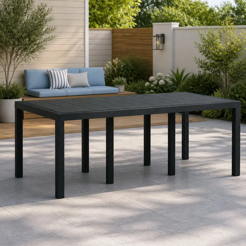 Garden Table Rectangular Poly Rattan Anthracite Steel 200 x 100 x 73 cm