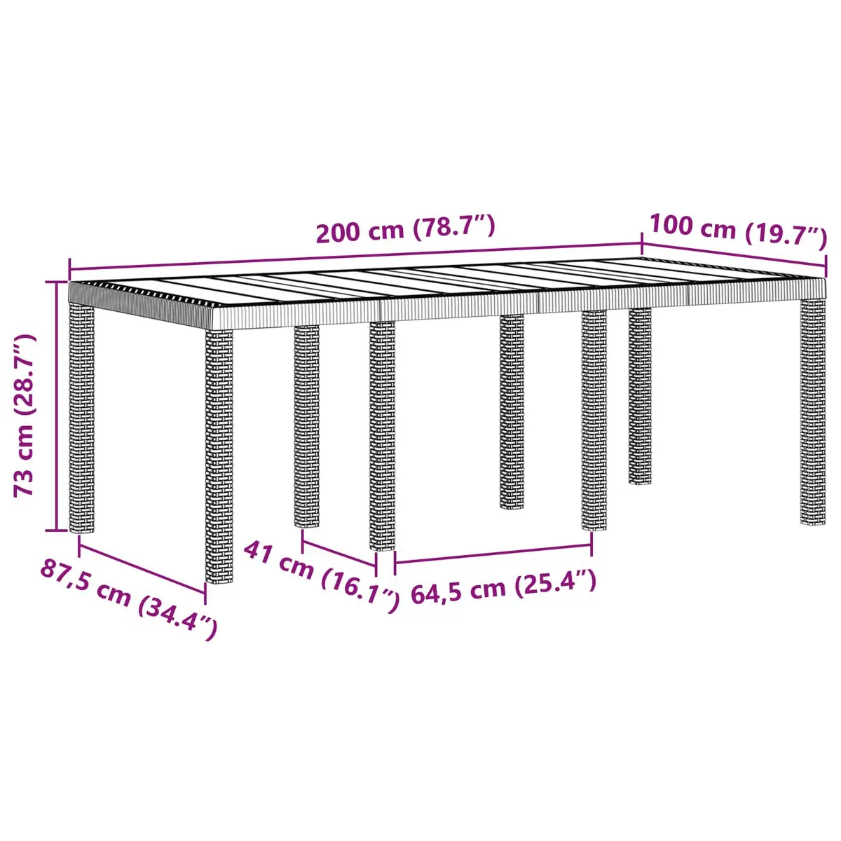 Garden Table Rectangular Poly Rattan Anthracite Steel 200 x 100 x 73 cm