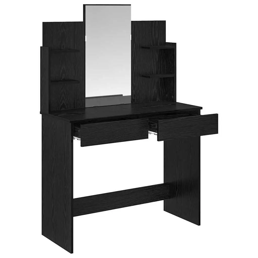 Black Dressing Table with Mirror Bedroom Vanity Unit Storage Drawers Shelves