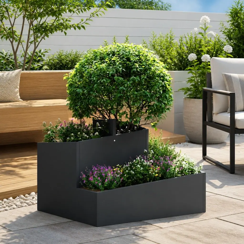 Metal Garden Planter Contemporary Black 60x60x50cm Outdoor Flower Pot