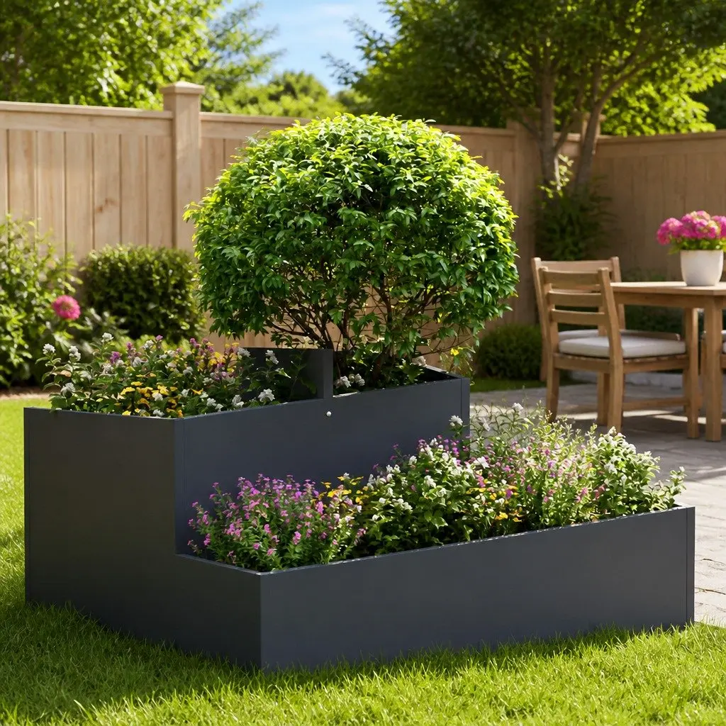 Garden Planter Metal Anthracite 80x80x50cm Outdoor Raised Bed Contemporary