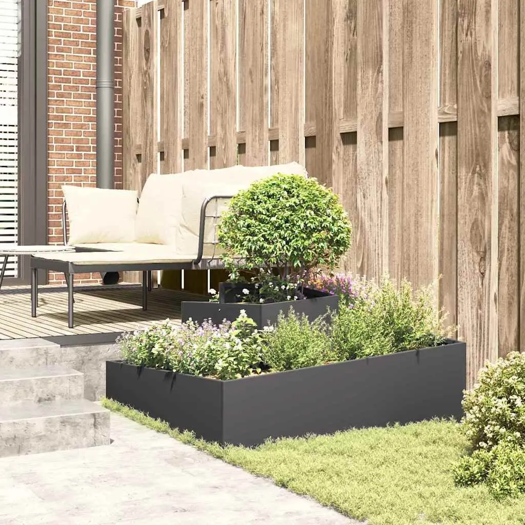 Garden Planter Black 100 x 100 x 50 cm Metal Outdoor Raised Bed Flower Box