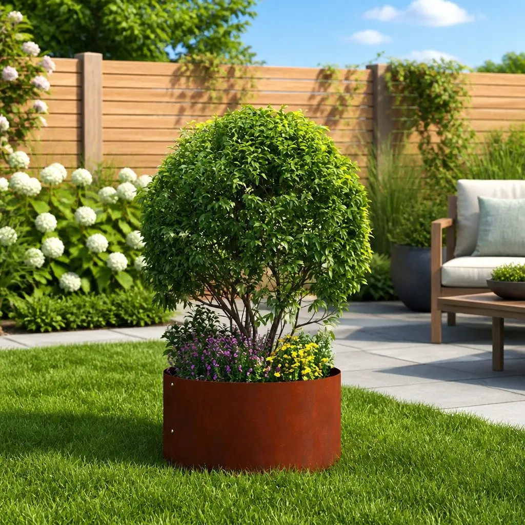 Garden Planter Ring Round Steel Frame Outdoor Raised Bed Brown 30 x 30 x 20 cm