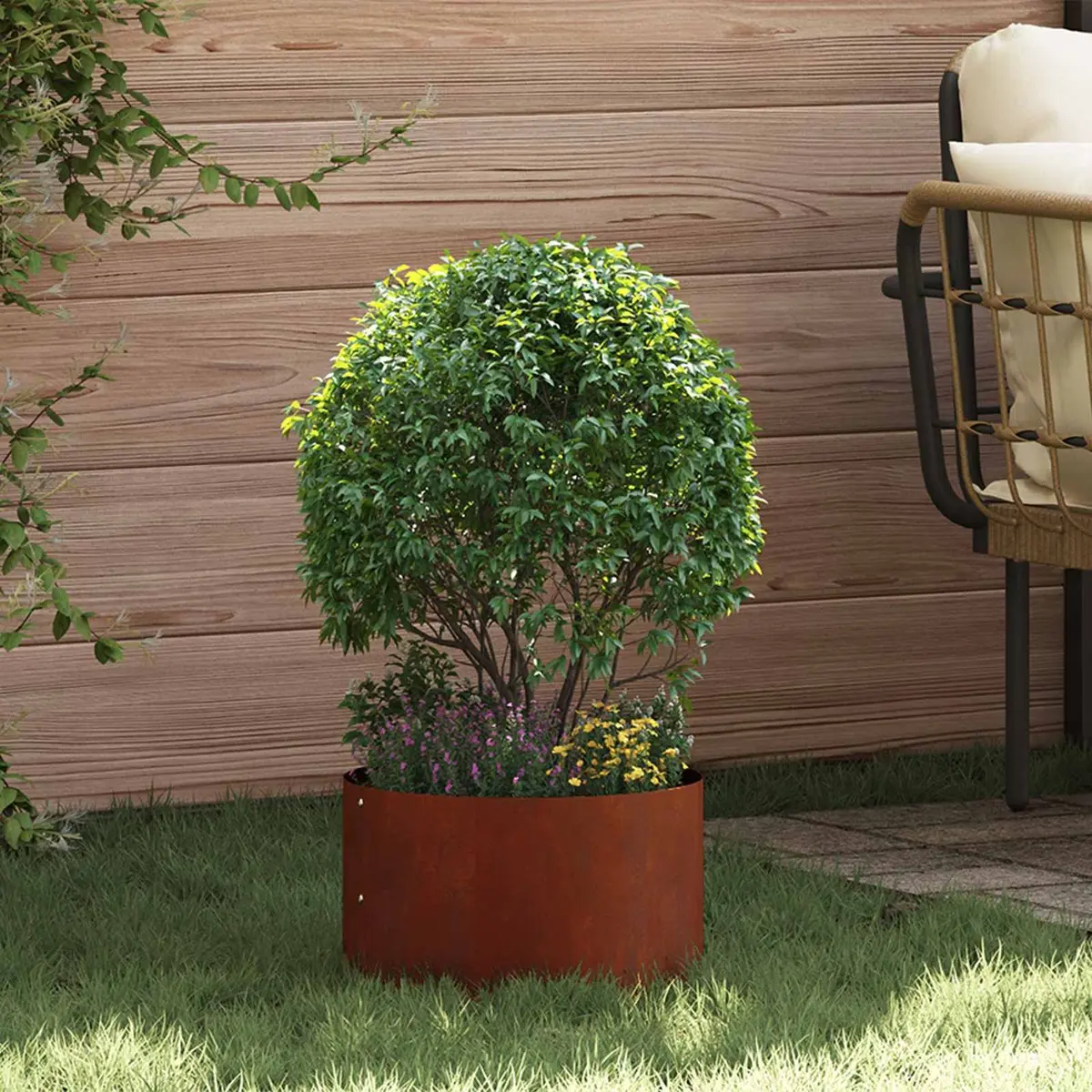 Planter Ring Brown Steel 30 x 30 x 20 cm Round Garden Bed Border Frame 5 Piece