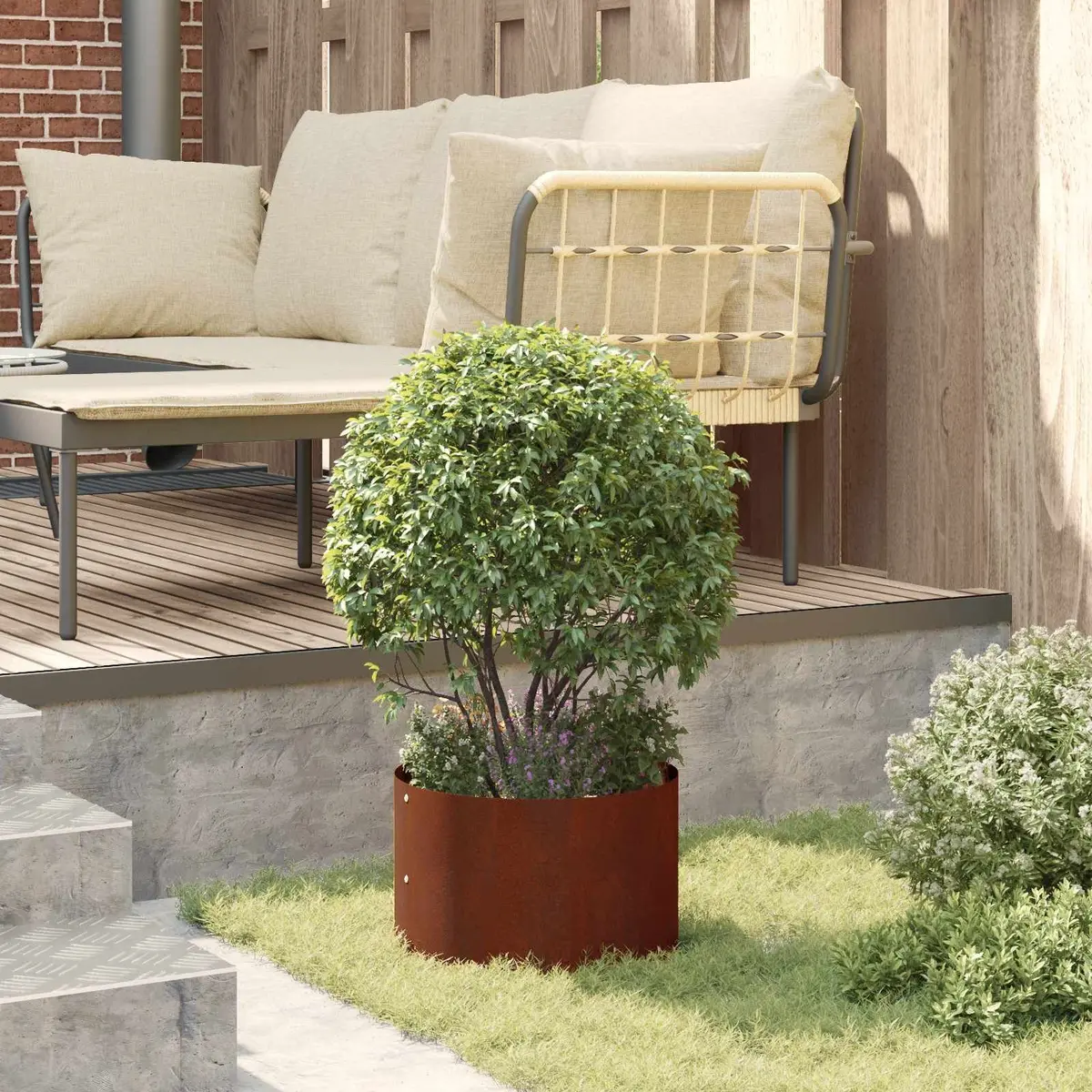 Planter Ring Brown Steel 30 x 30 x 20 cm Round Garden Bed Border Frame 5 Piece