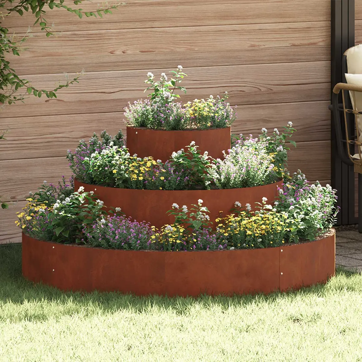 Square Metal Garden Planter Outdoor Weathering Steel Raised Bed 120x120x20cm