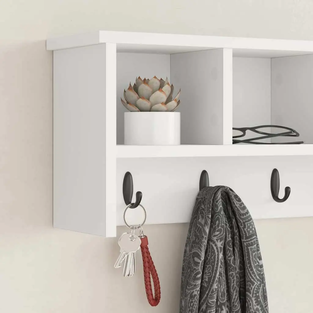 Wall-Mounted Coat Rack in White Wood