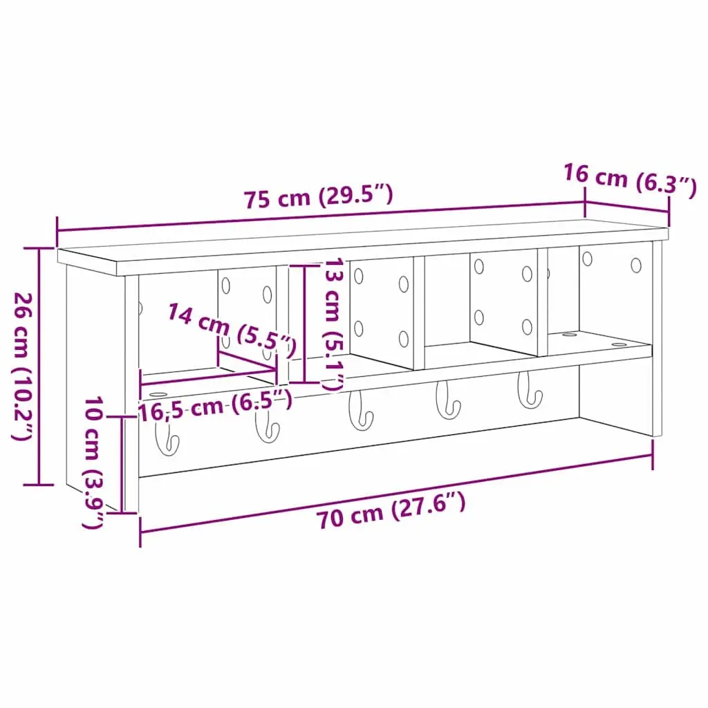 Wall-Mounted Coat Rack in White Wood