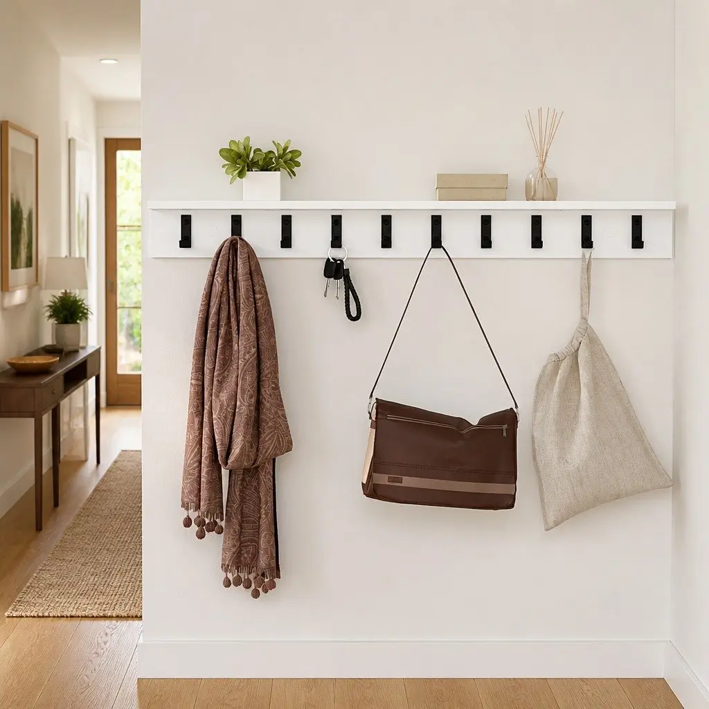 Wall-Mounted Coat Rack White Hallway Storage Organizer Hooks Shelves 100cm