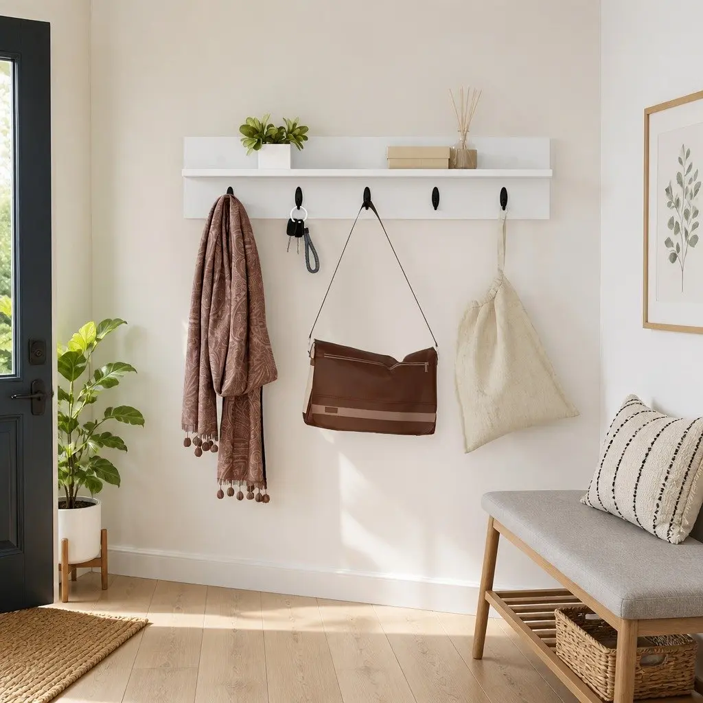 Wall-Mounted Coat Rack White Engineered Wood Hallway Storage Organiser 80cm
