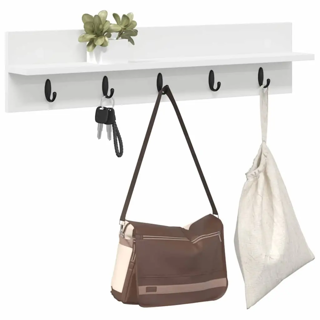 Wall-Mounted Coat Rack White Engineered Wood Hallway Storage Organiser 80cm