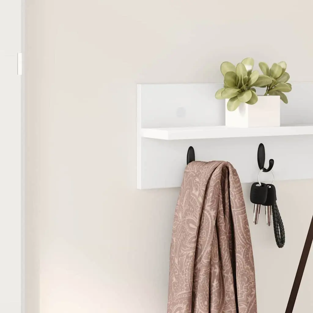 Wall-Mounted Coat Rack White Engineered Wood Hallway Storage Organiser 80cm