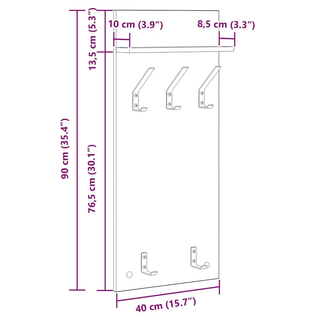 Wall-Mounted Coat Rack White Engineered Wood Hallway Entryway Storage 40x10x90cm