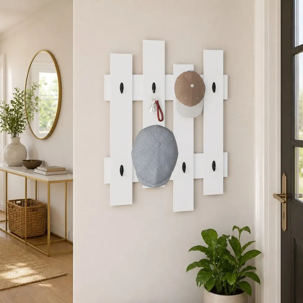 Wall-Mounted Coat Rack Modern White Engineered Wood 60x82cm