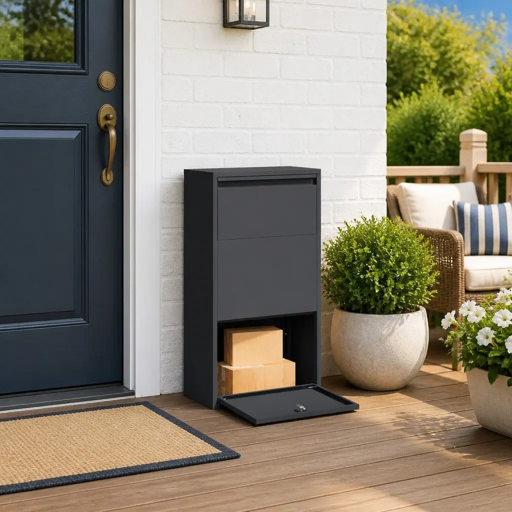 Parcel Drop Box Modern Anthracite Steel Storage 44x22x82cm