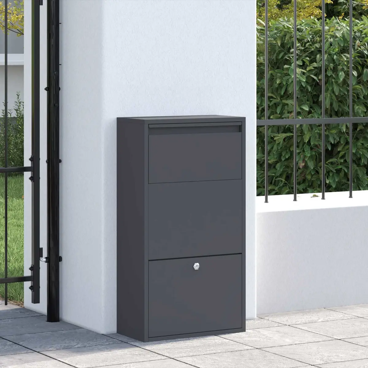 Parcel Drop Box Modern Anthracite Steel Storage 44x22x82cm