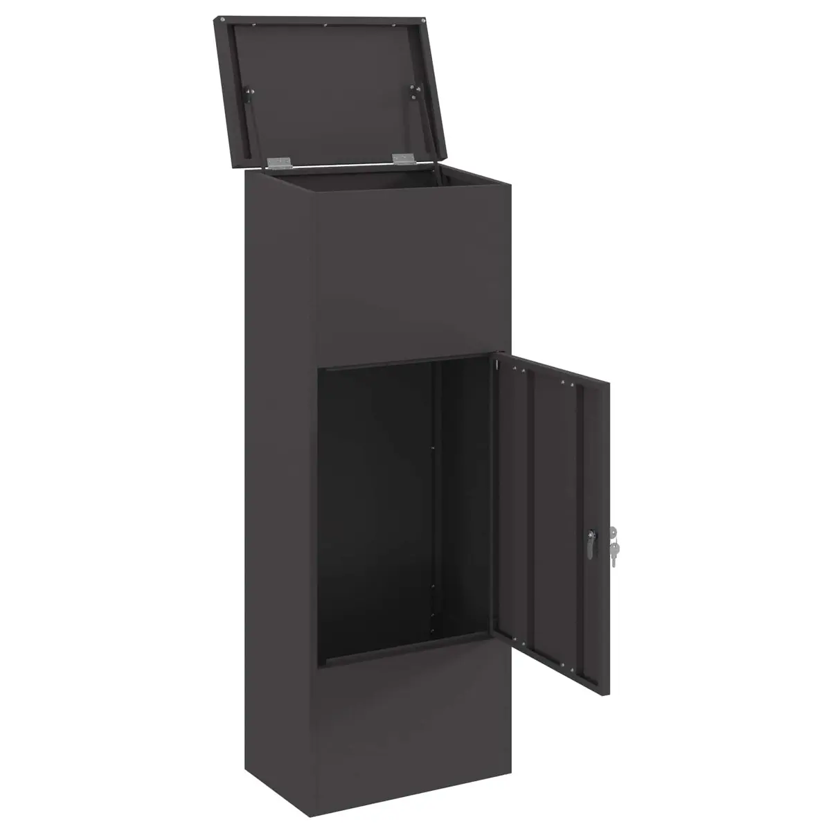 Parcel Drop Box Black Steel Outdoor Storage Hinged Doors 44.5 x 29 x 110.5 cm
