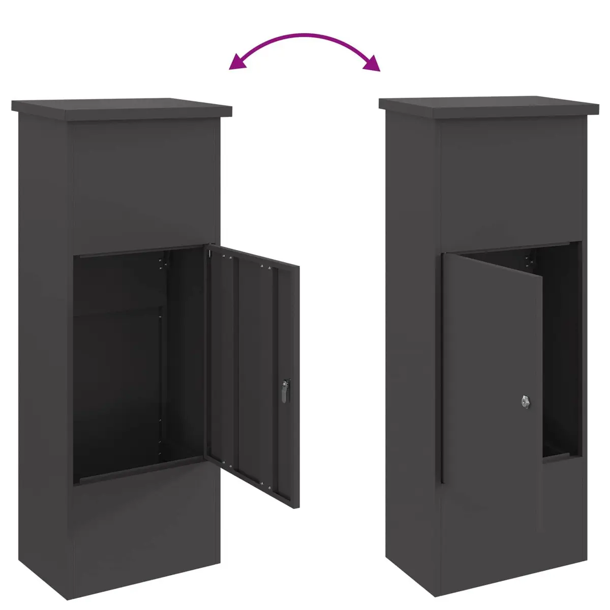 Parcel Drop Box Black Steel Outdoor Storage Hinged Doors 44.5 x 29 x 110.5 cm
