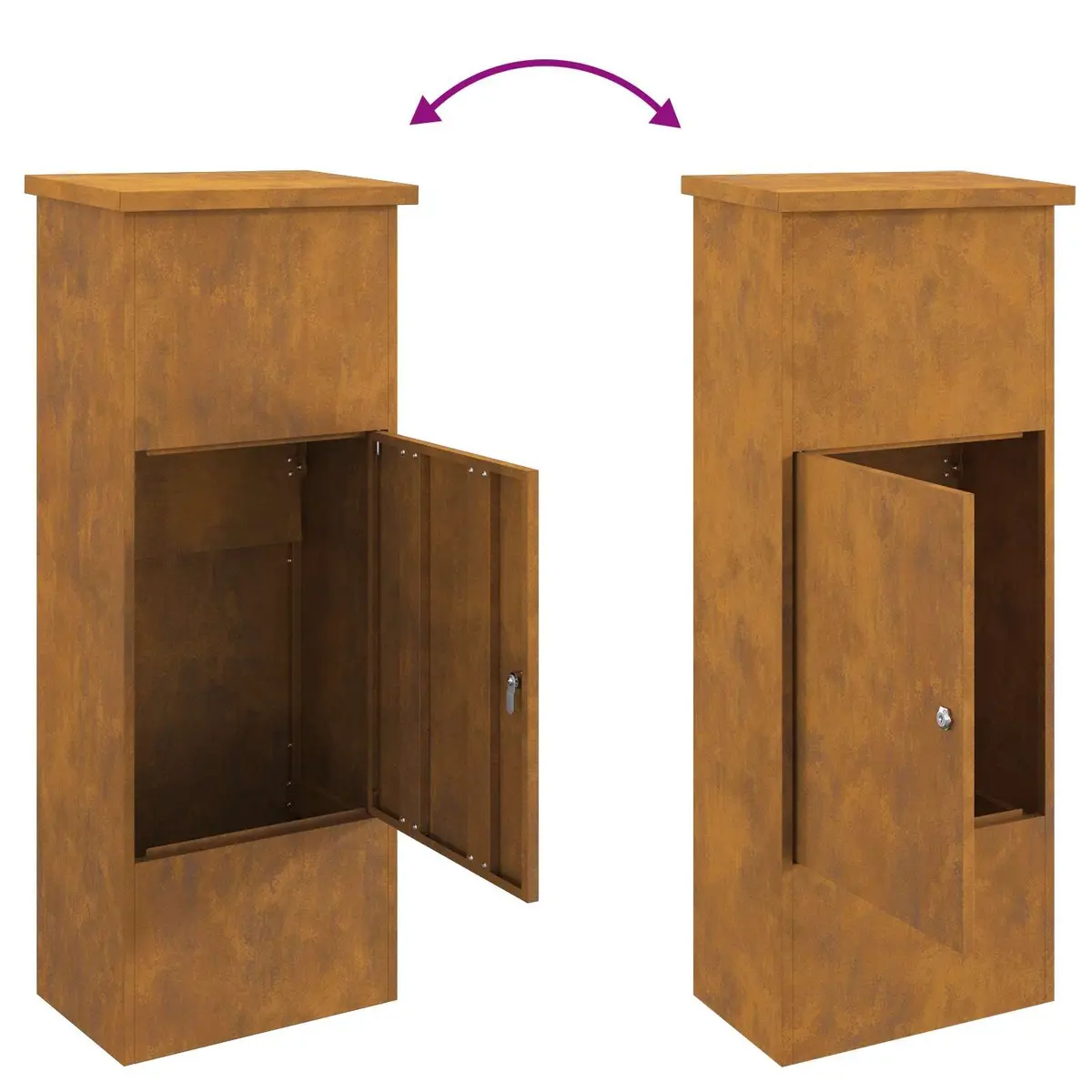 Parcel Drop Box Outdoor Steel Weathering Brown 44.5 x 29 x 110.5 cm