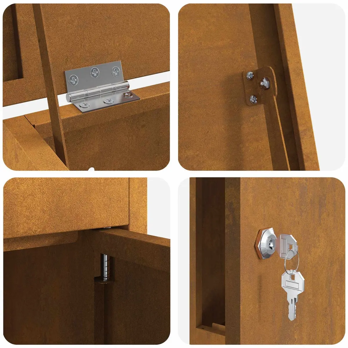 Parcel Drop Box Outdoor Steel Weathering Brown 44.5 x 29 x 110.5 cm