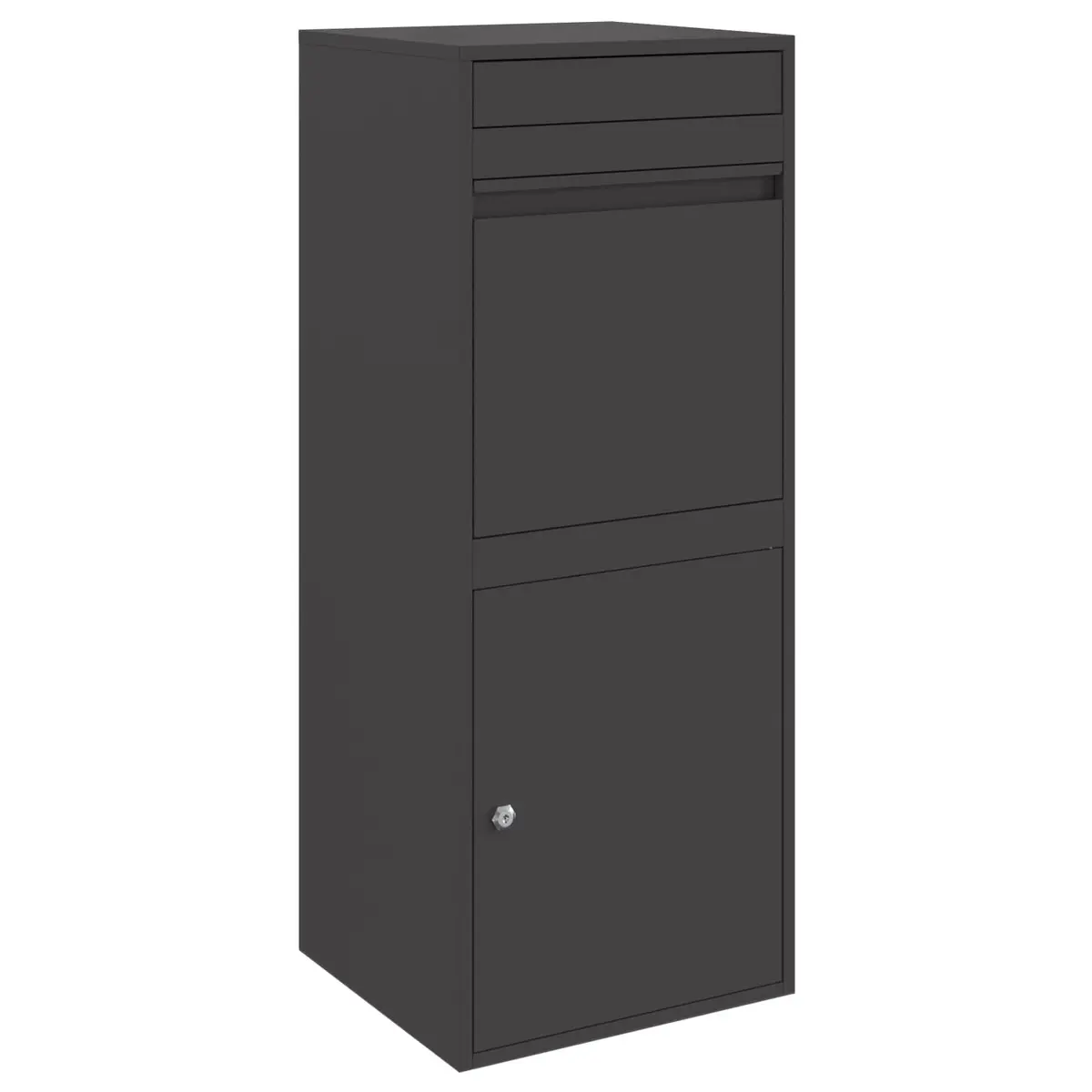 Parcel Drop Box with Storage Hinge Door Deadbolt Lock Black Steel Outdoor